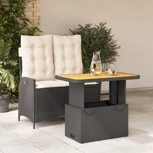 2-delige Tuinset met kussens poly rattan zwart