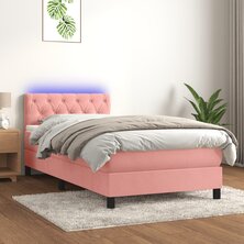 Boxspring met matras en LED fluweel roze 80x200 cm