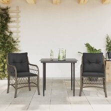 3-delige Bistroset met kussens poly rattan grijs