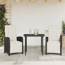 3-delige Bistroset met kussens poly rattan zwart