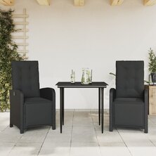 3-delige Bistroset met kussens poly rattan zwart