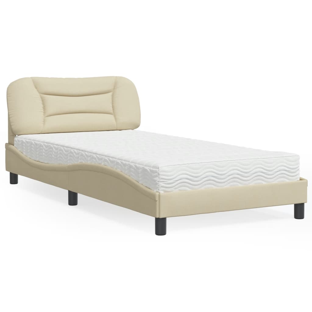 VidaXL Bed met matras stof crèmekleurig 100x200 cm