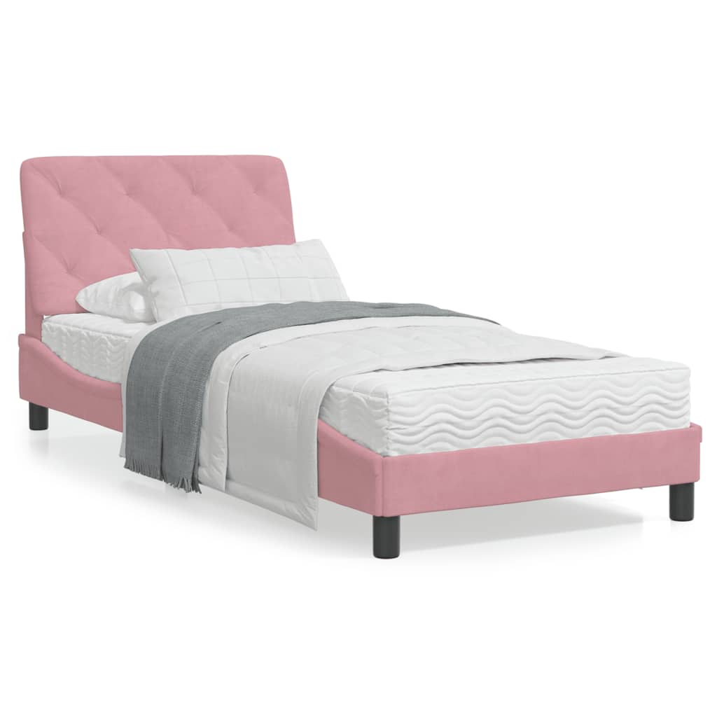VidaXL Bed met matras fluweel roze 90x200 cm