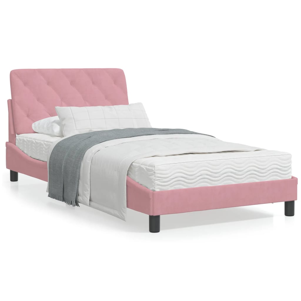 VidaXL Bed met matras fluweel roze 100x200 cm