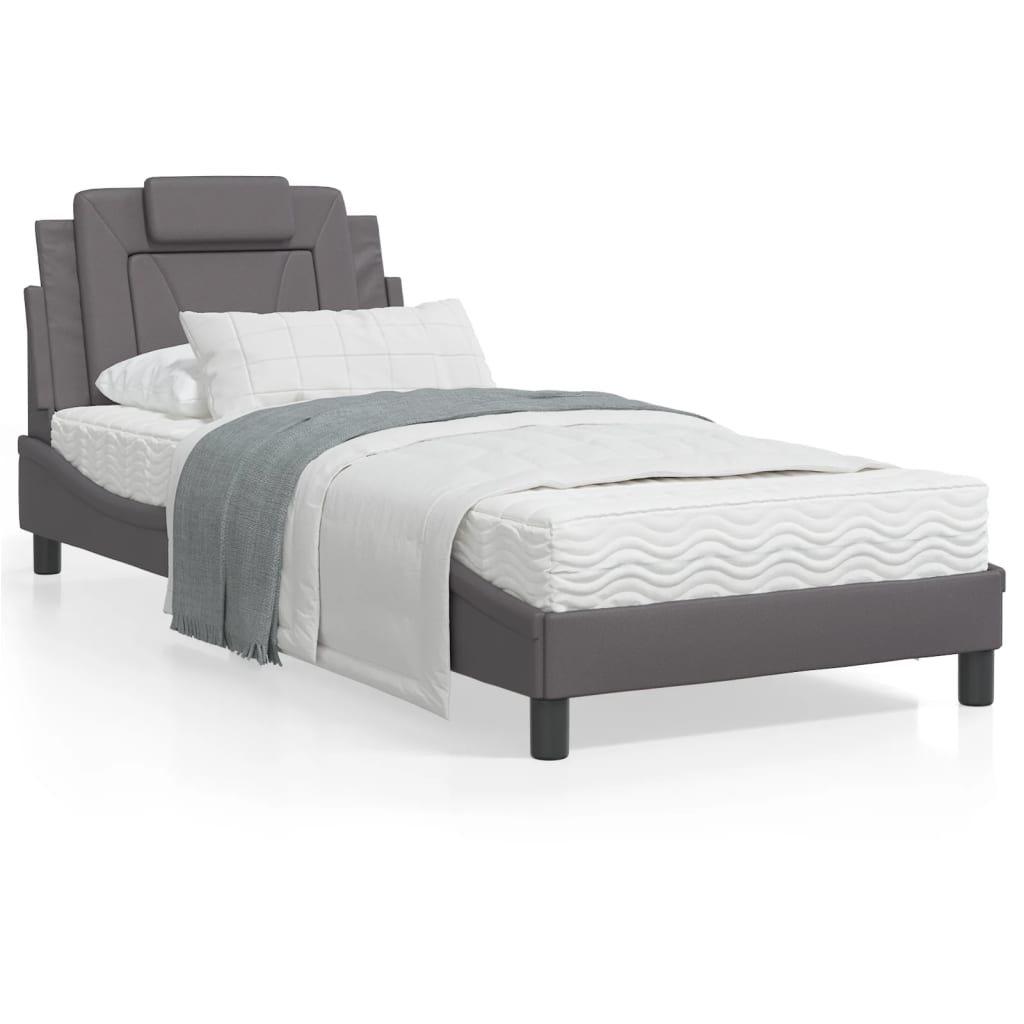 VidaXL Bed met matras kunstleer grijs 90x190 cm
