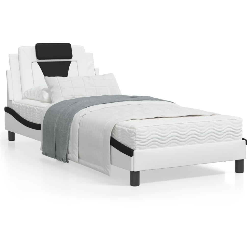 VidaXL Bed met matras kunstleer wit en zwart 90x190 cm