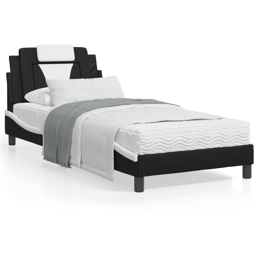 VidaXL Bed met matras kunstleer zwart en wit 90x200 cm