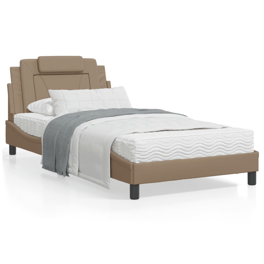 VidaXL Bed met matras kunstleer cappuccinokleurig 100x200 cm