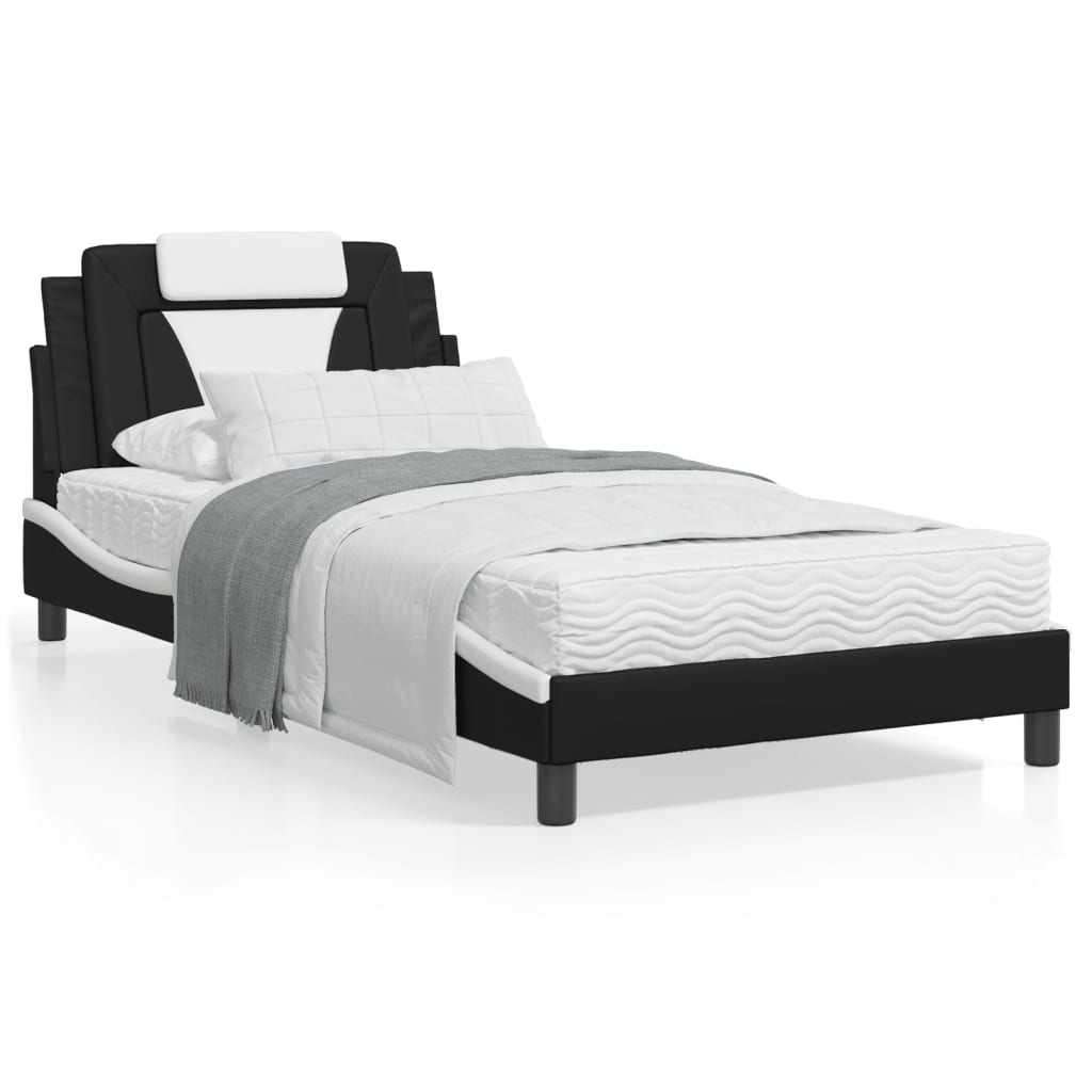 VidaXL Bed met matras kunstleer zwart en wit 100x200 cm