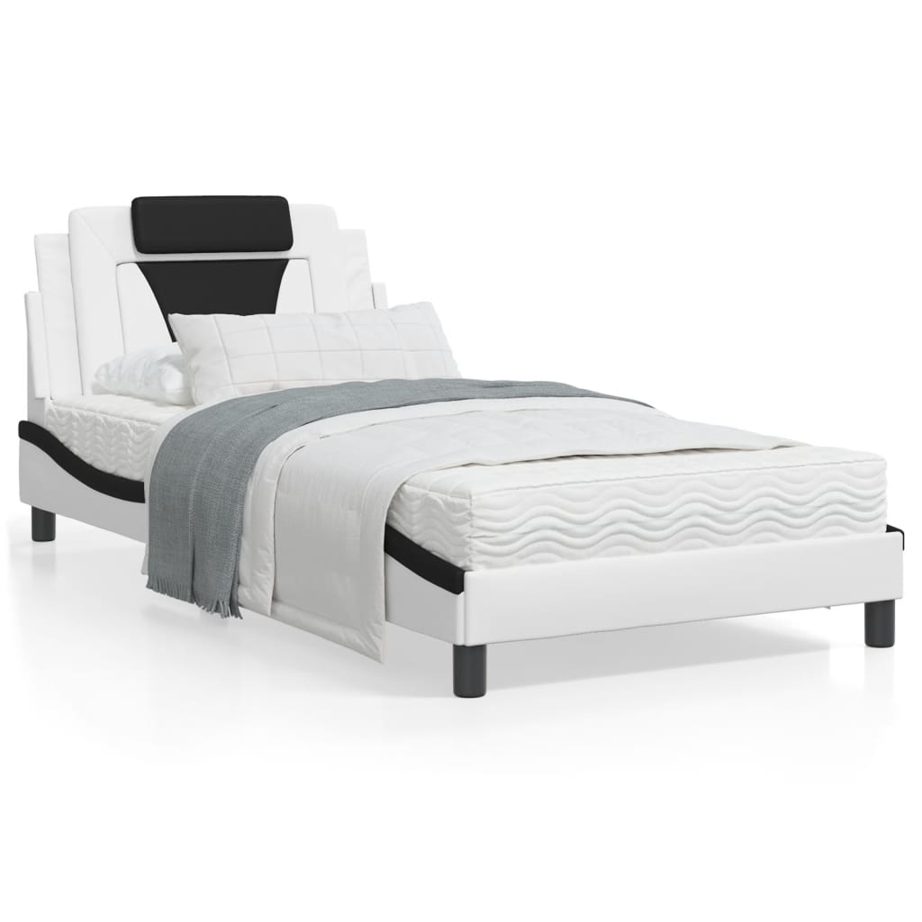 VidaXL Bed met matras kunstleer wit en zwart 100x200 cm