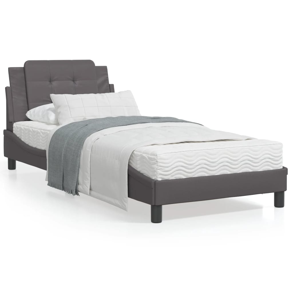 VidaXL Bed met matras kunstleer grijs 90x190 cm