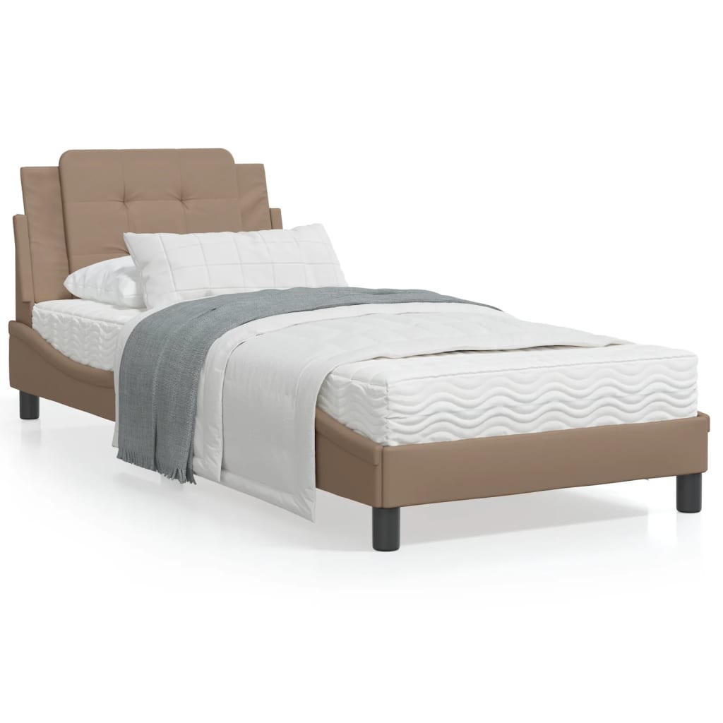 VidaXL Bed met matras kunstleer cappuccinokleurig 90x200 cm