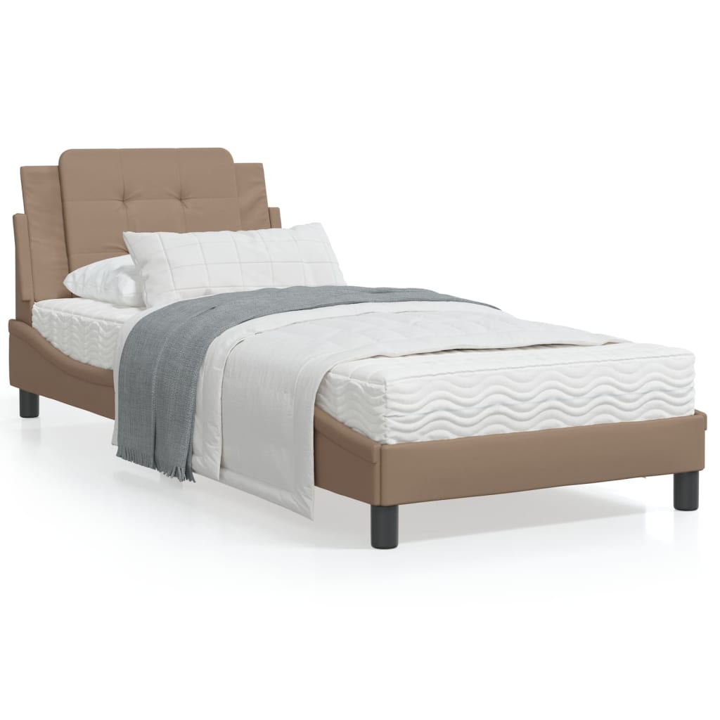 VidaXL Bed met matras kunstleer cappuccinokleurig 100x200 cm