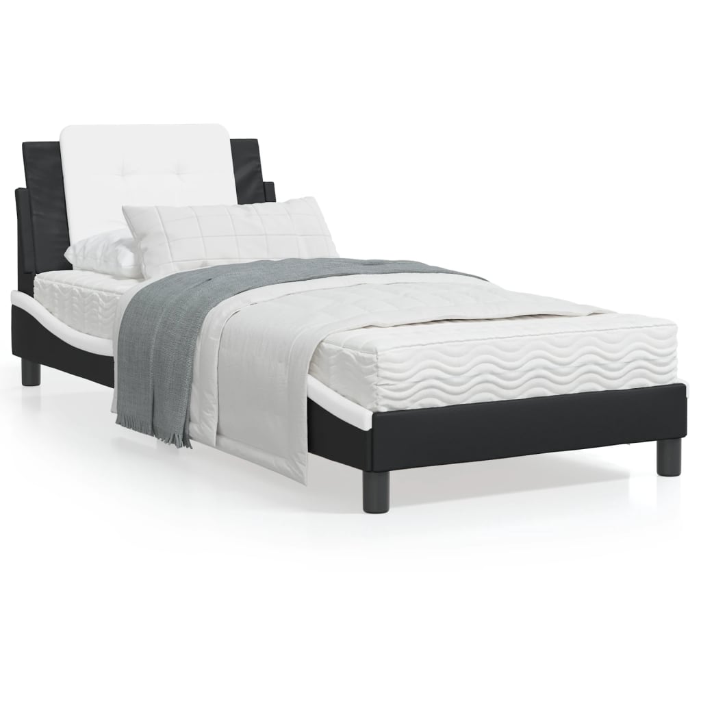 VidaXL Bed met matras kunstleer zwart en wit 100x200 cm