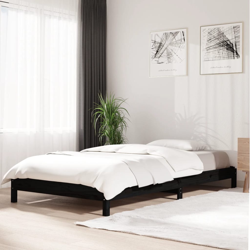 VidaXL Bed stapelbaar 90x200 cm massief grenenhout zwart