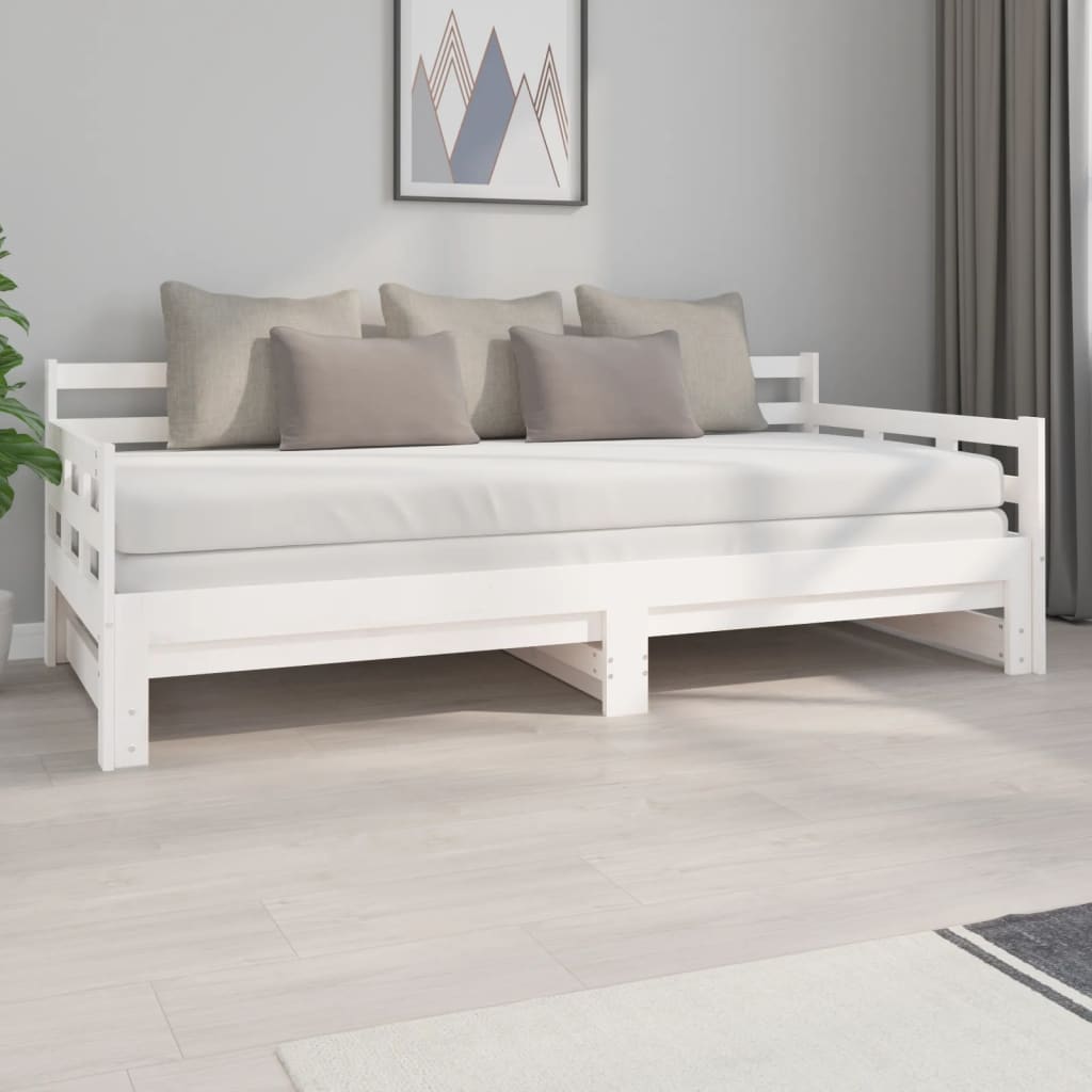VidaXL Slaapbank uitschuifbaar massief grenenhout wit 2x(90x200) cm