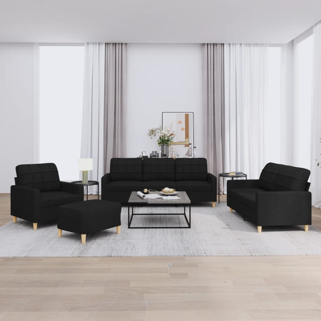 VidaXL 4-delige loungeset met kussens stof zwart