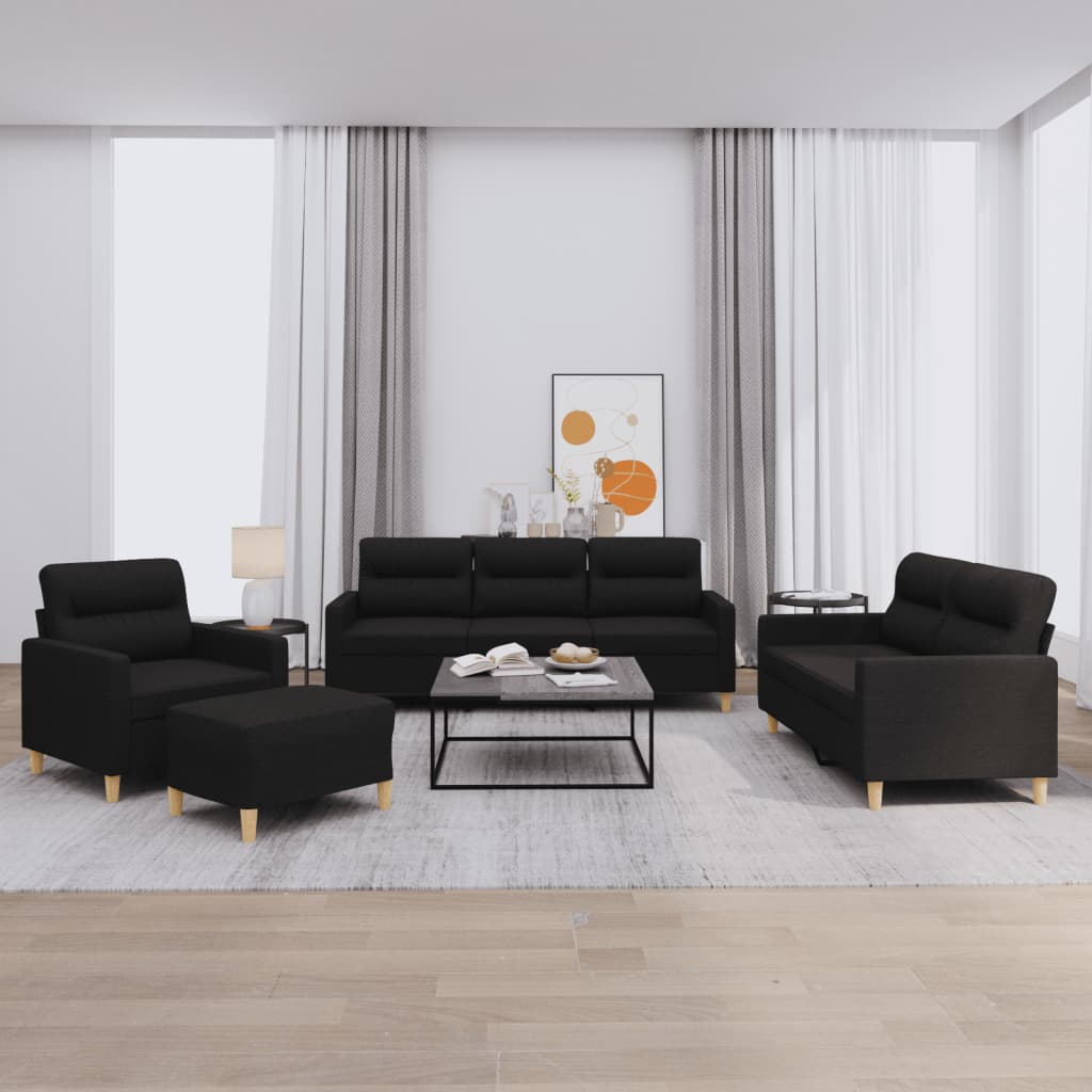 VidaXL 4-delige loungeset met kussens stof zwart