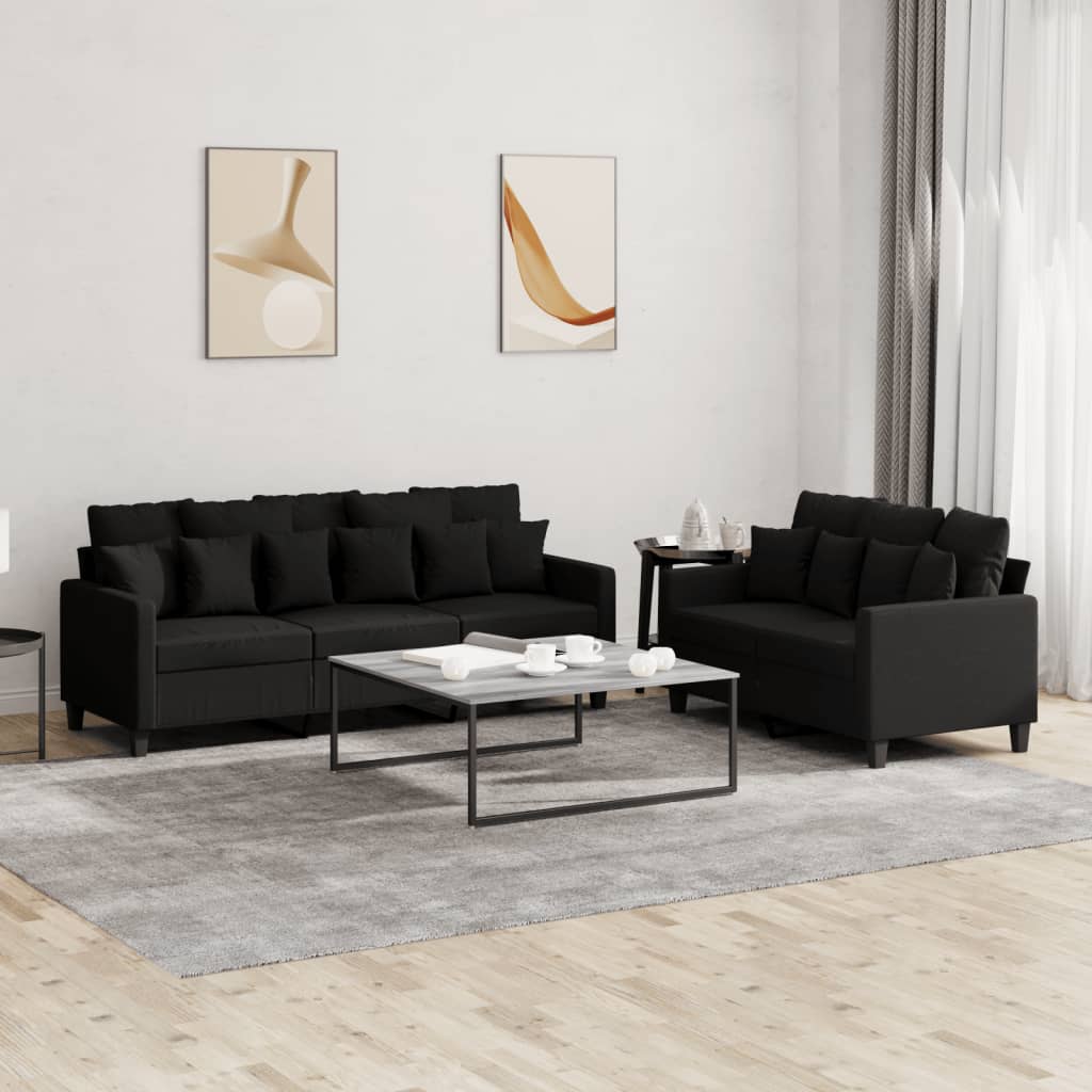 VidaXL 2-delige loungeset met kussens stof zwart