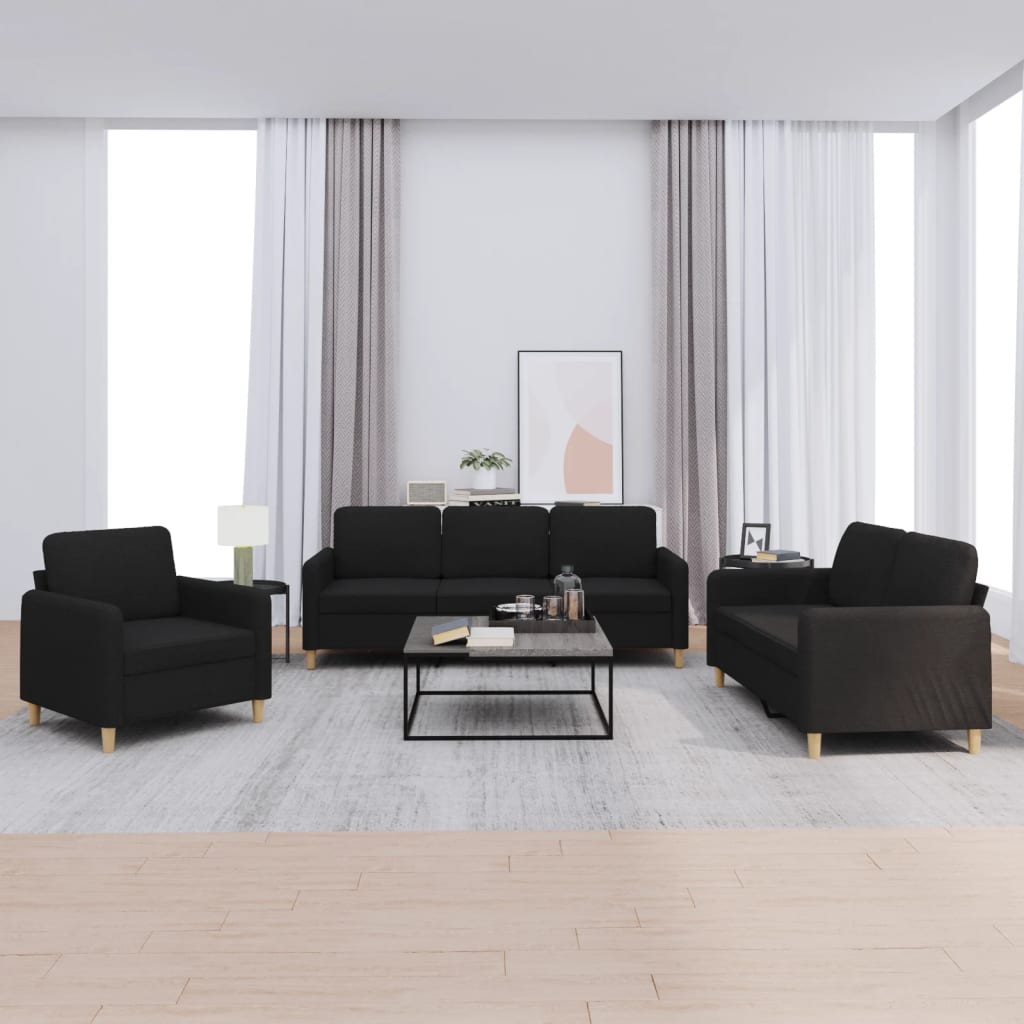 VidaXL 3-delige loungeset met kussens stof zwart