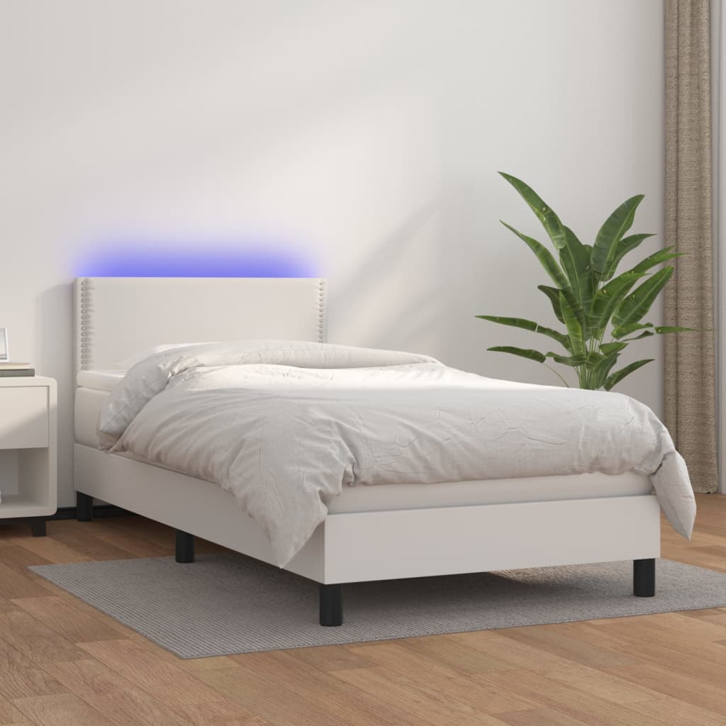 VidaXL Boxspring met matras en LED kunstleer wit 80x200 cm