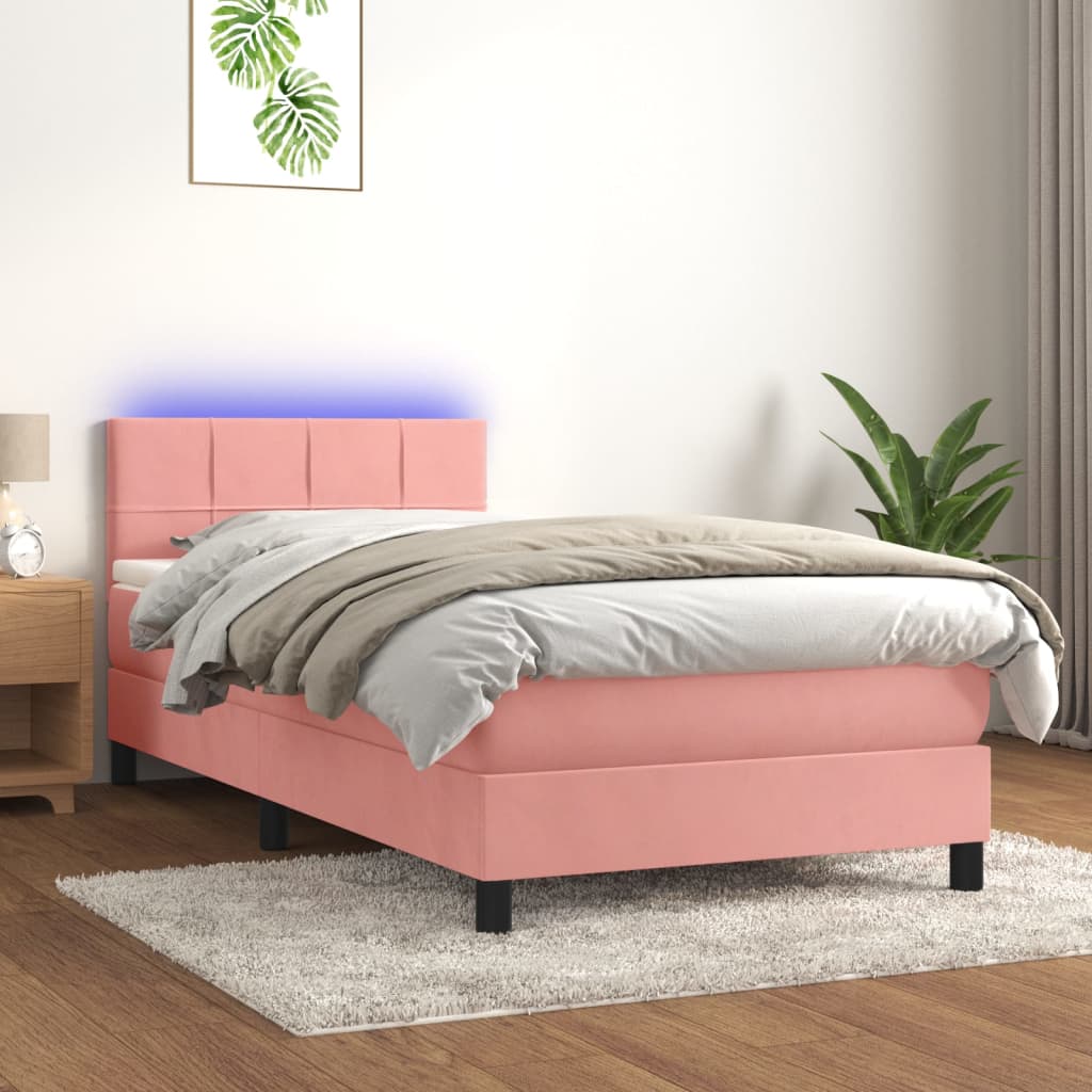 VidaXL Boxspring met matras en LED fluweel roze 80x200 cm