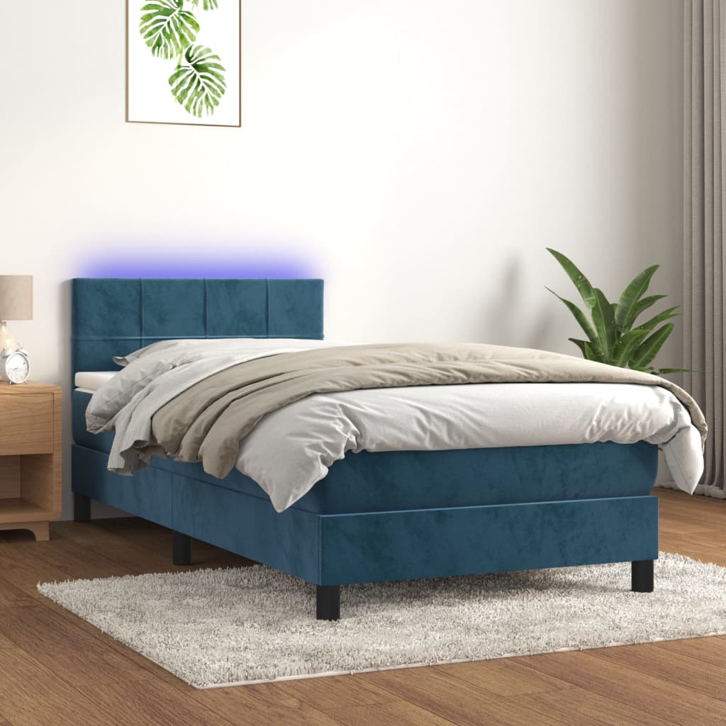 VidaXL Boxspring met matras en LED fluweel donkerblauw 90x200 cm