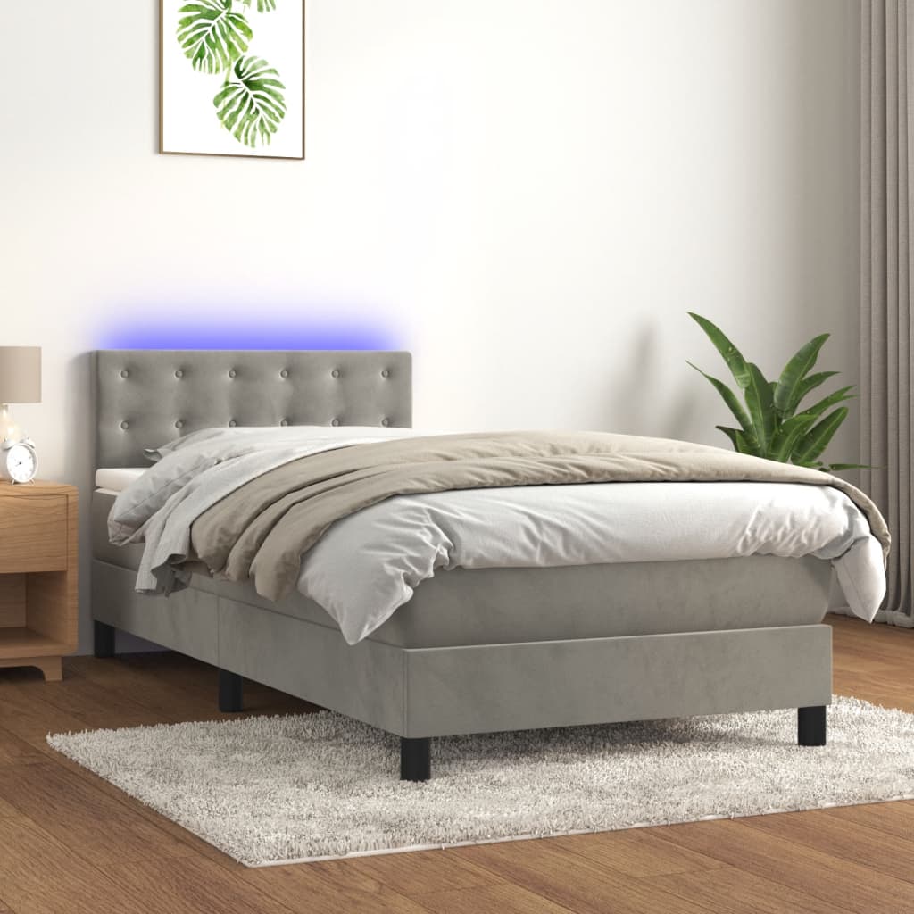 VidaXL Boxspring met matras en LED fluweel lichtgrijs 90x200 cm
