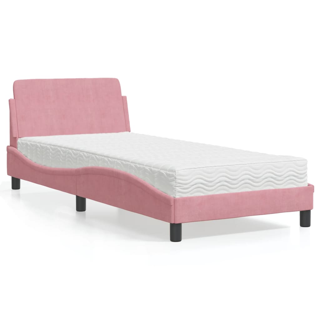 VidaXL Bed met matras fluweel roze 80x200 cm
