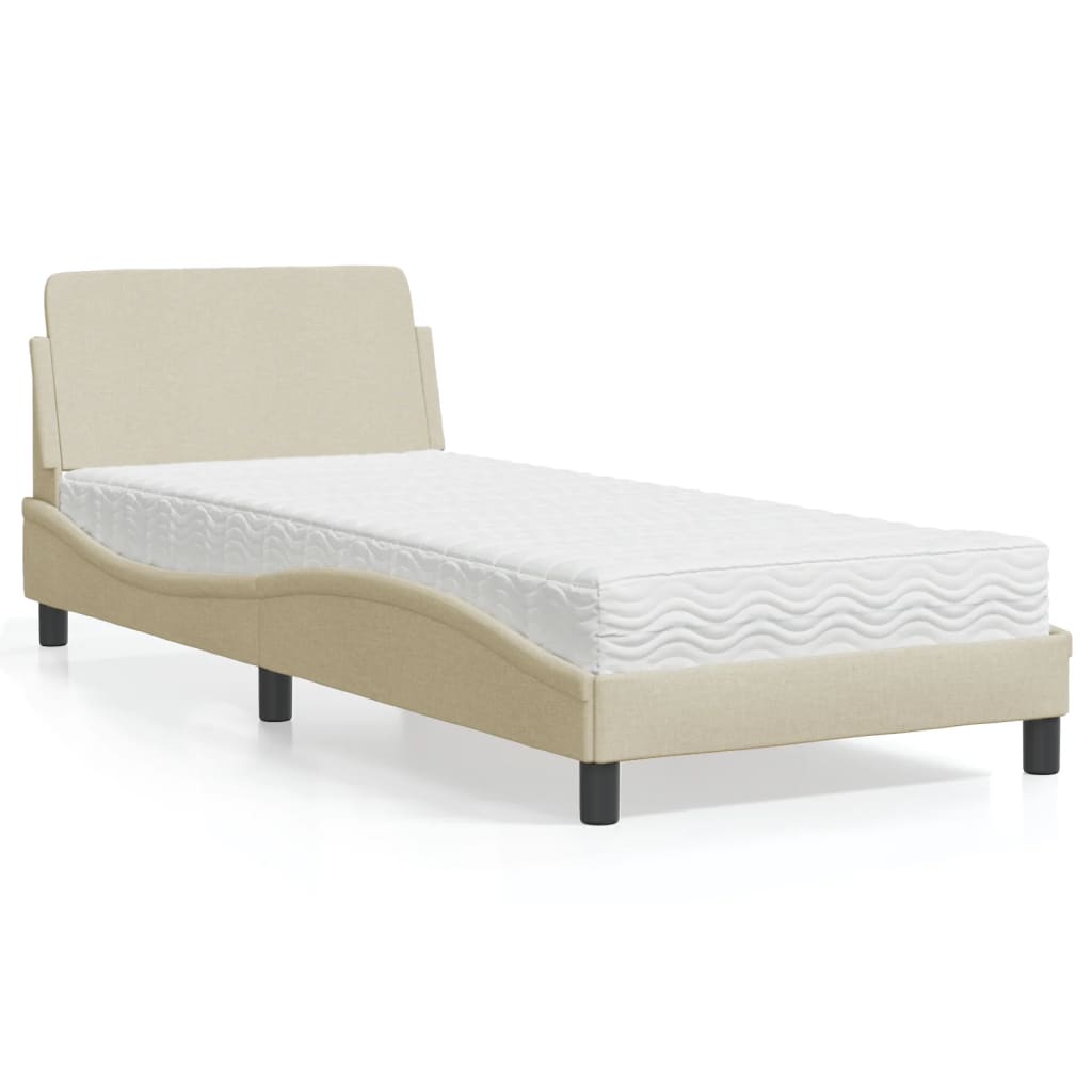 VidaXL Bed met matras stof crèmekleurig 90x190 cm