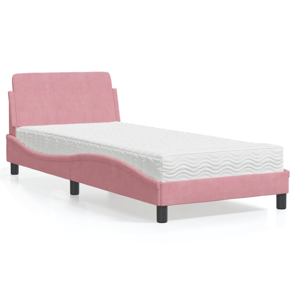VidaXL Bed met matras fluweel roze 90x190 cm