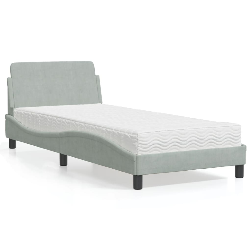 VidaXL Bed met matras fluweel lichtgrijs 90x200 cm