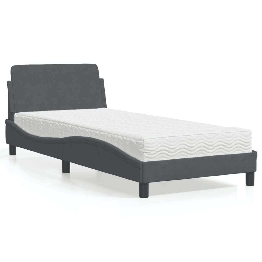 VidaXL Bed met matras fluweel donkergrijs 90x200 cm