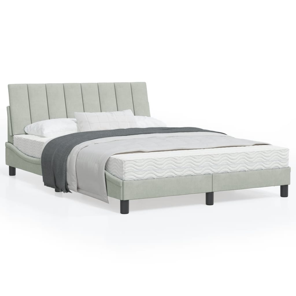 VidaXL Bed met matras fluweel lichtgrijs 120x200 cm