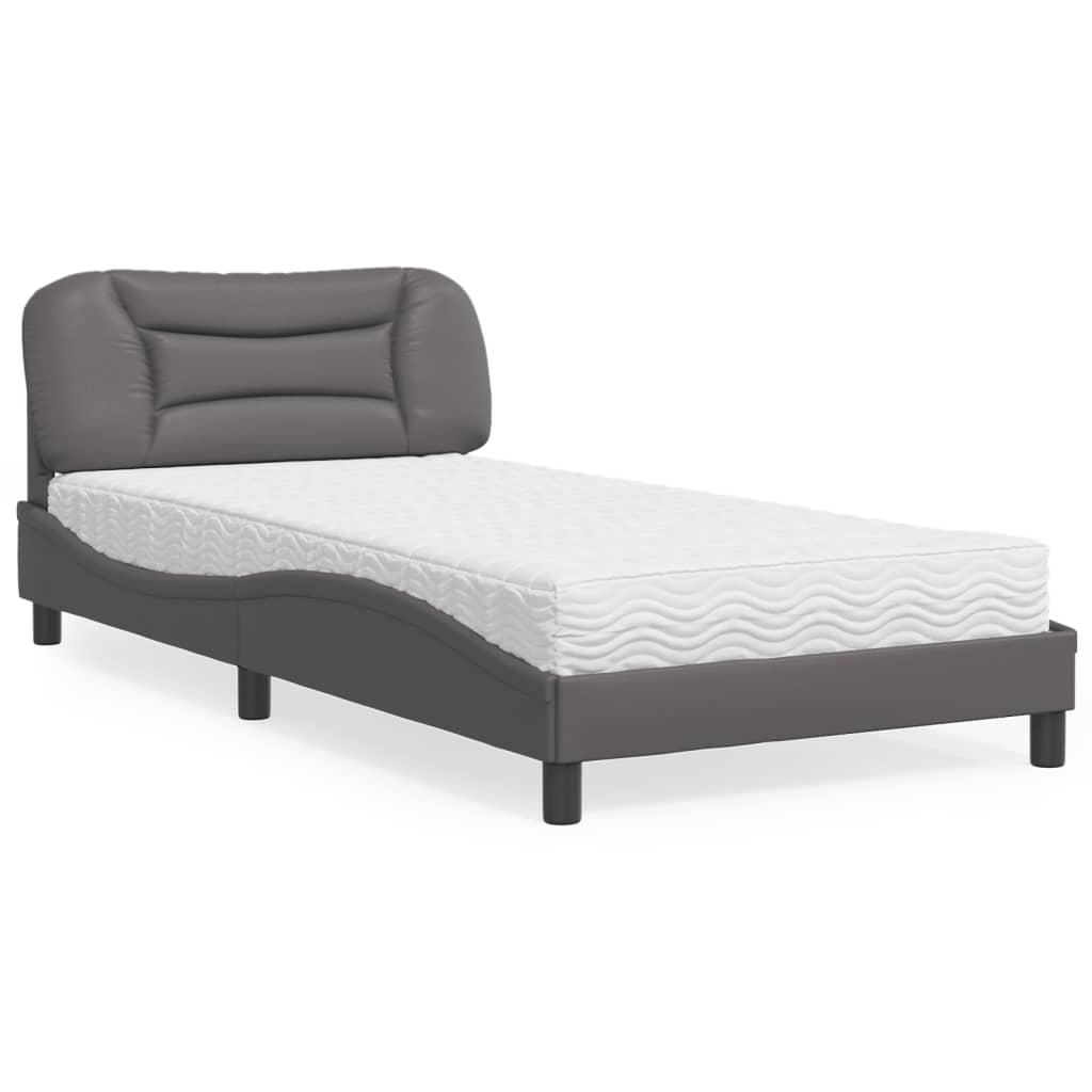 VidaXL Bed met matras kunstleer grijs 100x200 cm