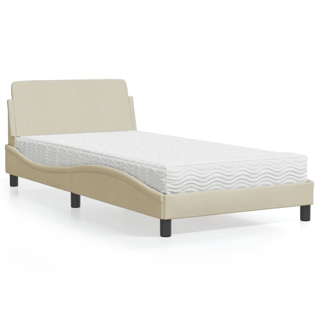 VidaXL Bed met matras stof crèmekleurig 100x200 cm