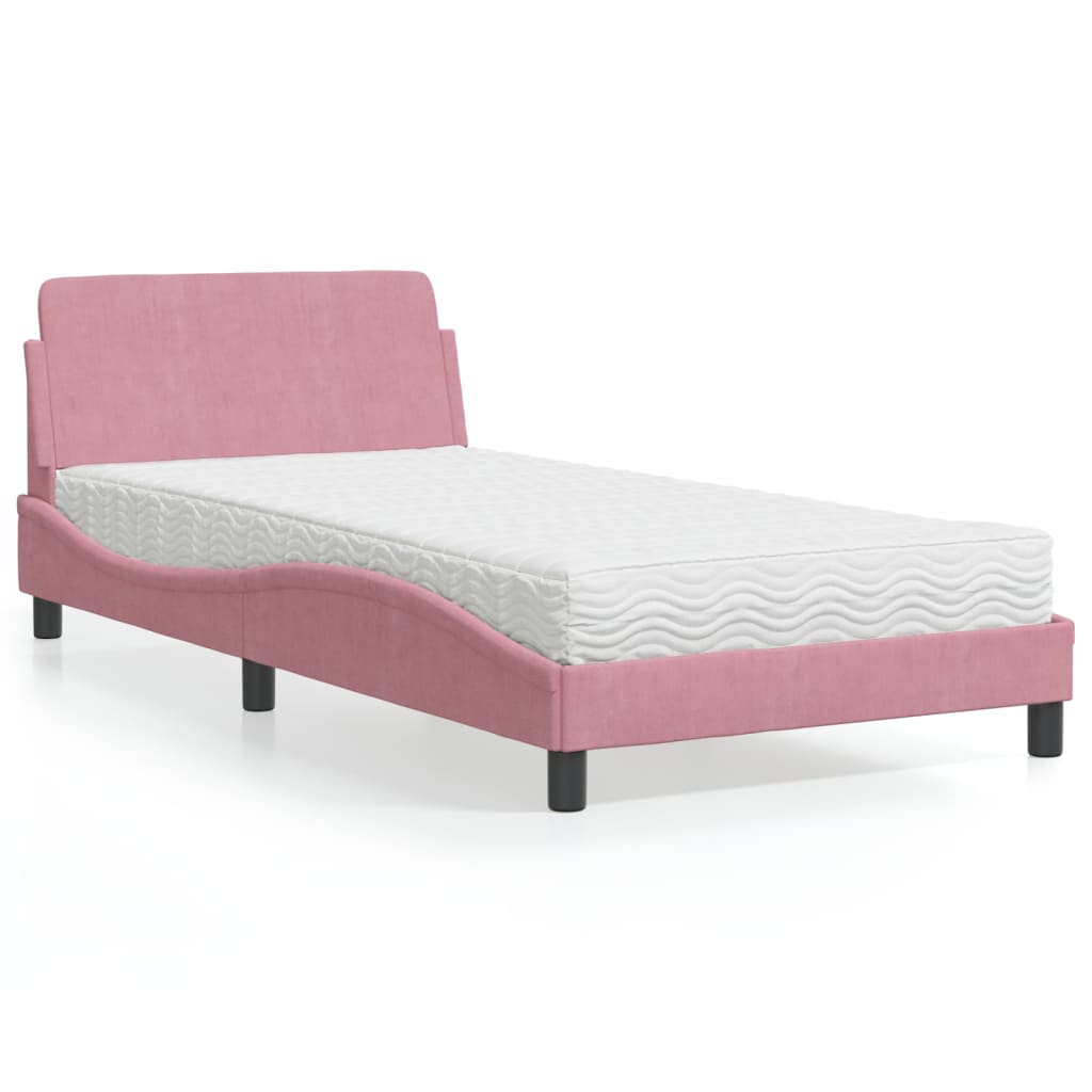 VidaXL Bed met matras fluweel roze 100x200 cm