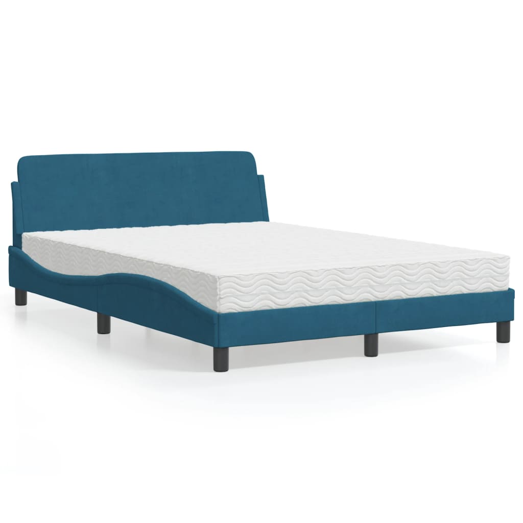 VidaXL Bed met matras fluweel blauw 140x190 cm