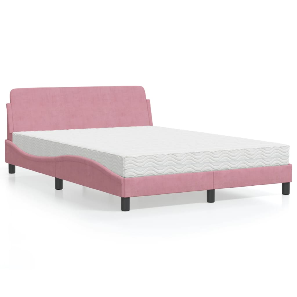 VidaXL Bed met matras fluweel roze 140x200 cm