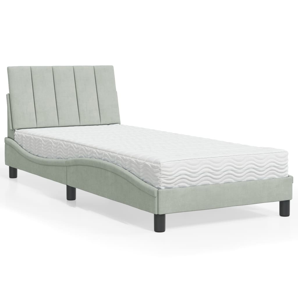 VidaXL Bed met matras fluweel lichtgrijs 80x200 cm