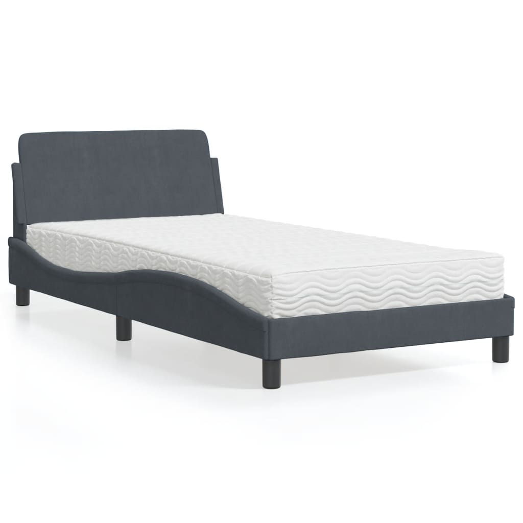 VidaXL Bed met matras fluweel donkergrijs 100x200 cm