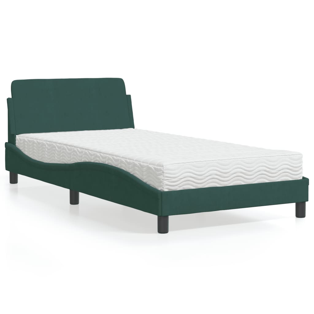 VidaXL Bed met matras fluweel donkergroen 100x200 cm