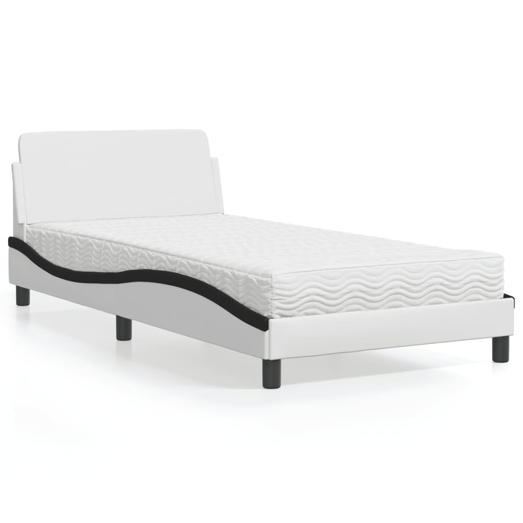 VidaXL Bed met matras kunstleer wit en zwart 100x200 cm