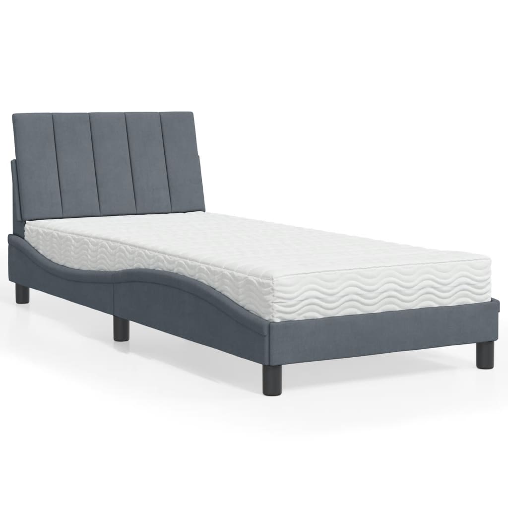 VidaXL Bed met matras fluweel donkergrijs 90x190 cm