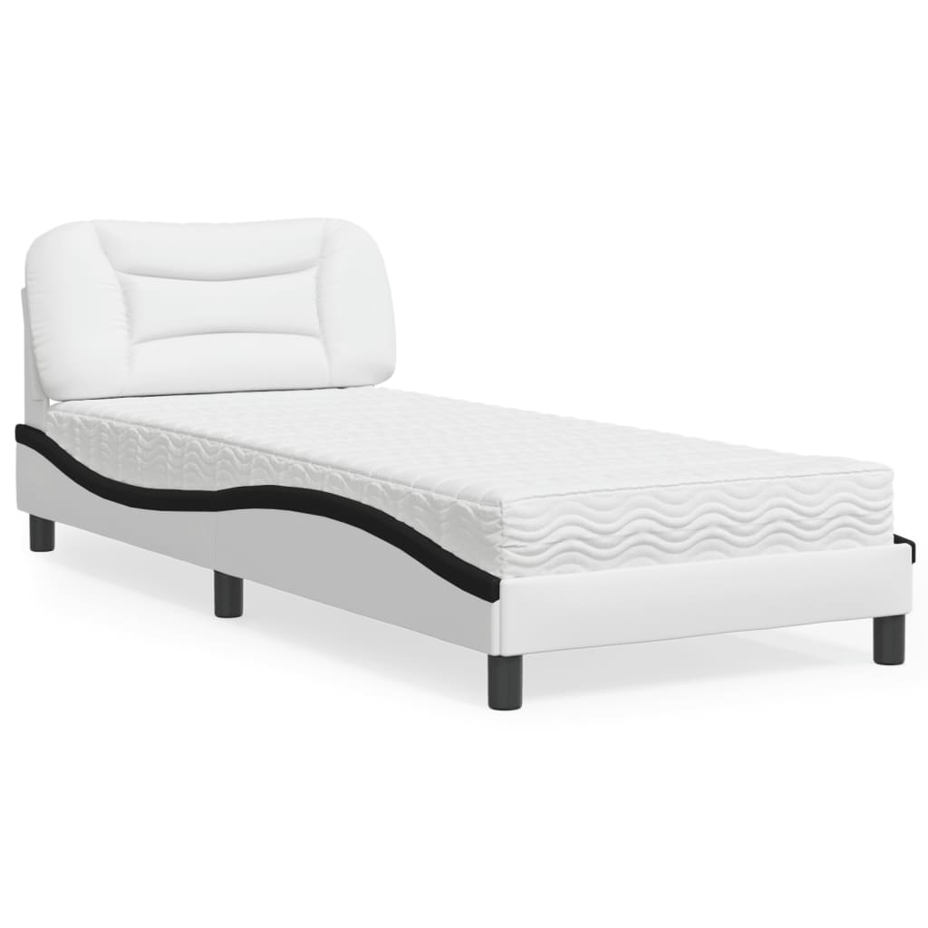 VidaXL Bed met matras kunstleer wit en zwart 90x190 cm