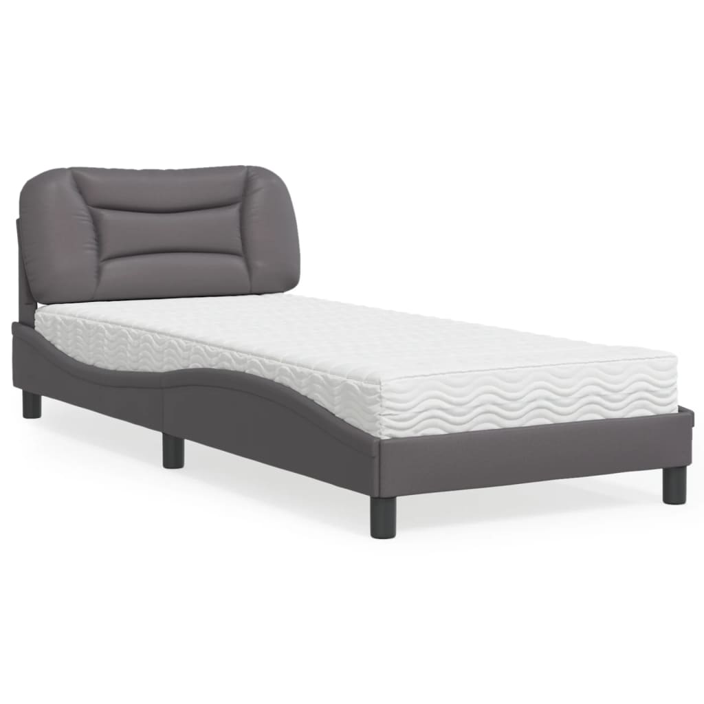 VidaXL Bed met matras kunstleer grijs 90x200 cm