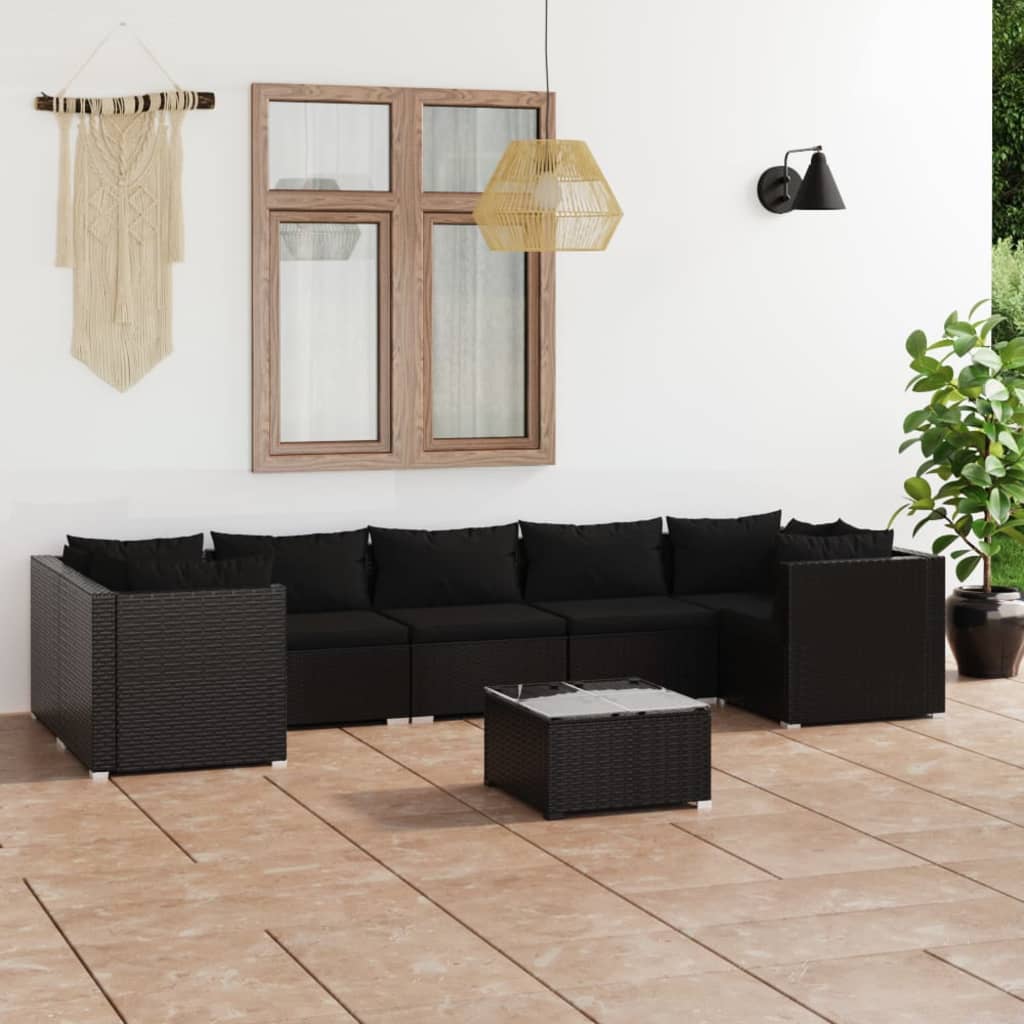 VidaXL 8-delige Loungeset met kussens poly rattan zwart