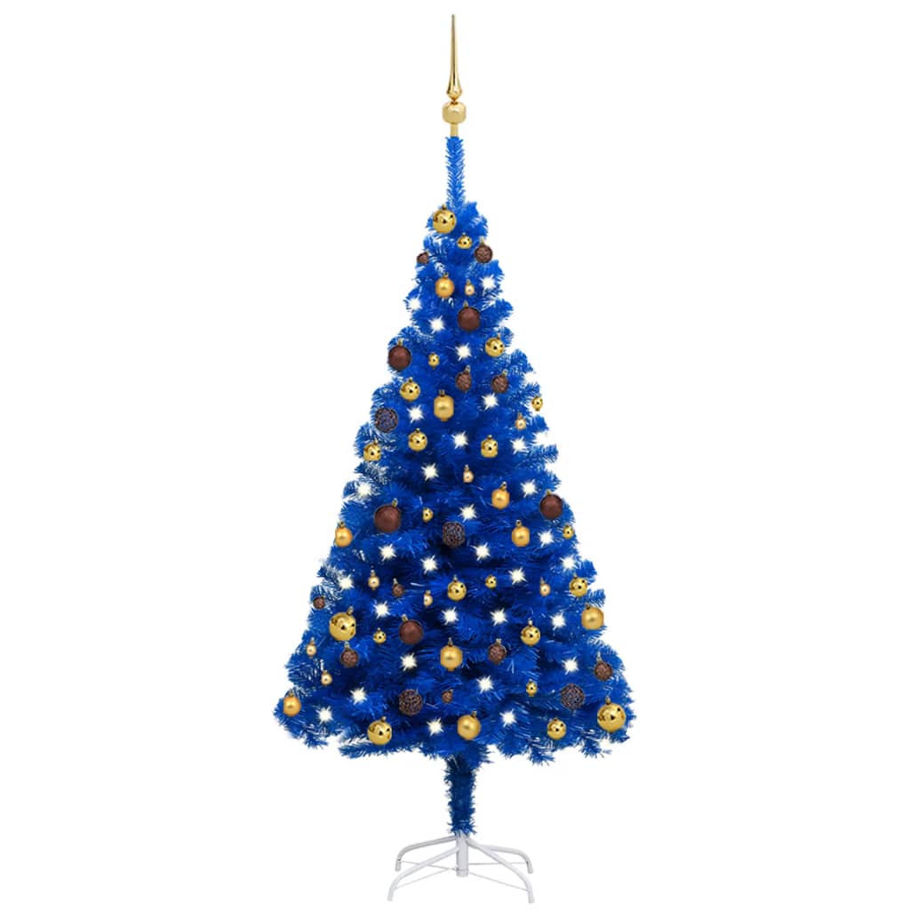 VidaXL Kunstkerstboom met verlichting en kerstballen 150 cm PVC blauw