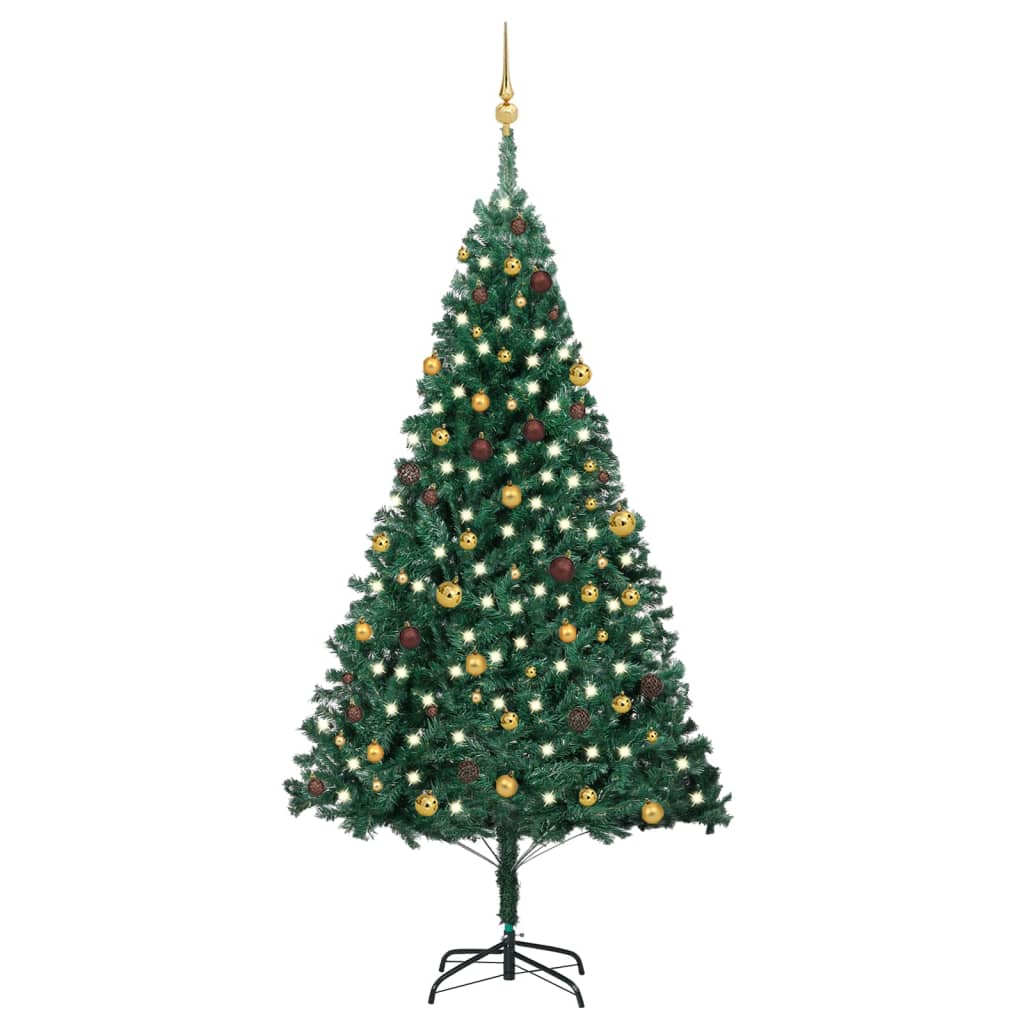 VidaXL Kunstkerstboom met verlichting en kerstballen 240 cm groen