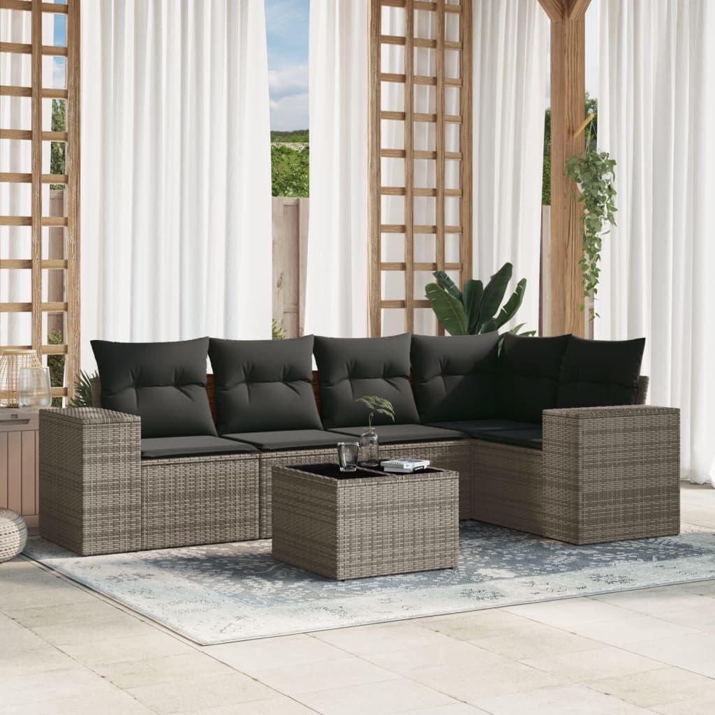 VidaXL 6-delige Loungeset met kussens poly rattan grijs